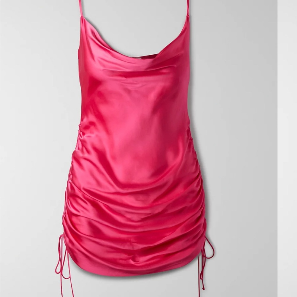Aritzia Wilfred Fuchsia Only Rusched Slip Dress - image 1